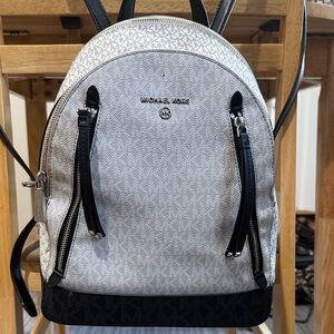 Michael Kors White and Black Signature Mini Backpack